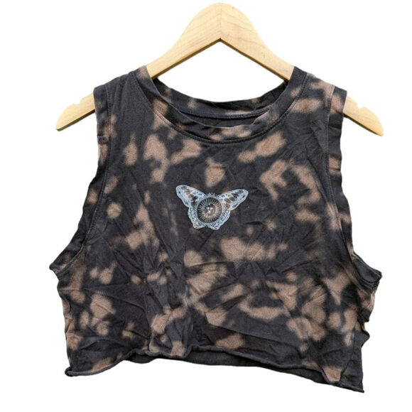 Hollister Bleach Dye Death Moth Crop Top Alternative Cotton L Preppy Beach - Picture 1 of 4